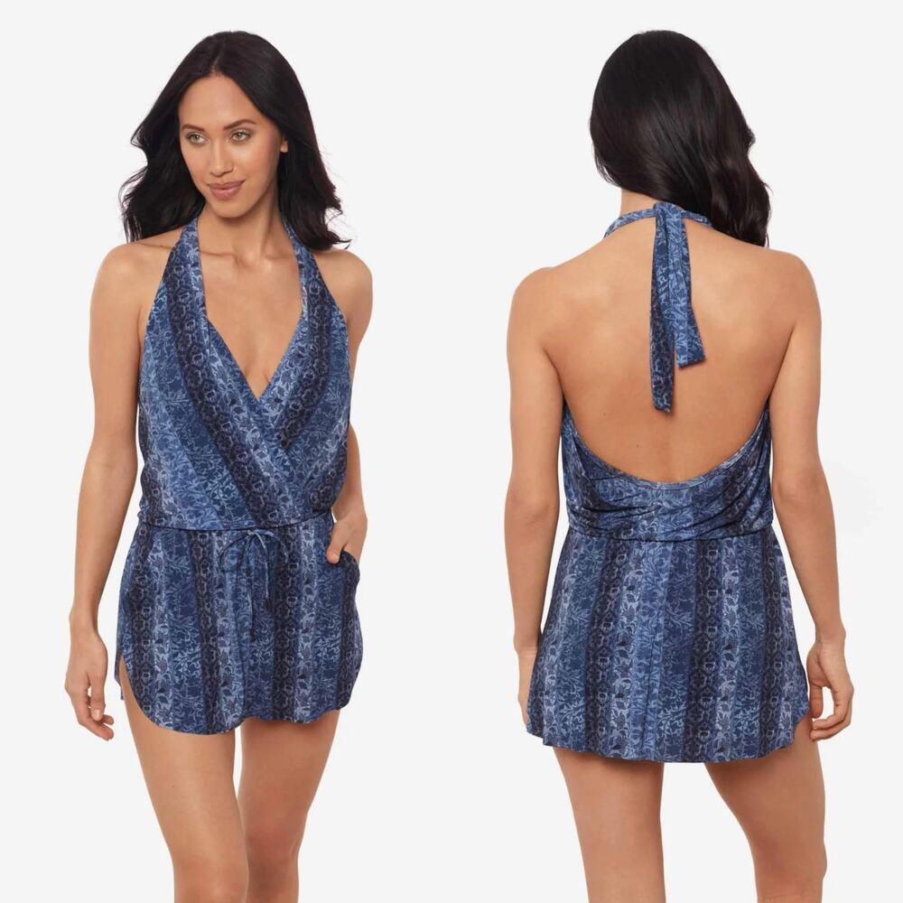 MAGICSUIT Via Roma Ellie One Piece Romper Swimsuit in Blue Multi Size 10